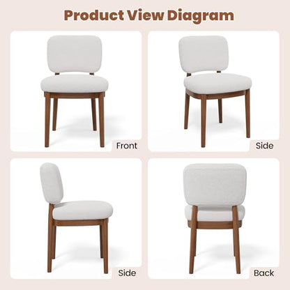 Wooden Dining Chairs Set of 2, Boucle Upholstered Kitchen Chairs with Solid Wood Legs, Mid Century Modern Dining Chairs, Farmhouse Side Chair with Hardwood Frame for Dining Room, White - color: White, size: Set of 2