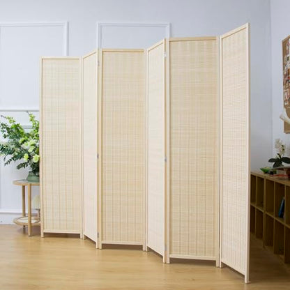 6 Panel Bamboo Room Divider Screen,5.6 FT Tall Bamboo Divider Folding Privacy Screen,Freestanding Panel Divider for Room Seperation,Beige - color: Beige, size: 6 Panel