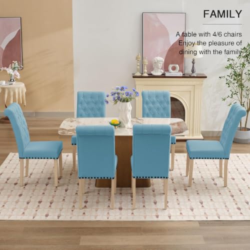 adochr Dining Chairs Set of 2, Linen Armless Parsons Chairs,Light Blue | Wooden Legs & Tufted Buttons, Upholstered Dining Room Chair for Kitchen/Dining/Living Room - color: Light Blue, size: 2PCS