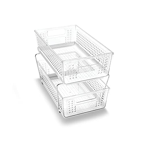 madesmart Premium Two Tier Organizer, Clear | pull out bins, adjustable dividers, tiered access, cleaning supplies, under sink use, pantry bottles, woman owned - color: Clear, size: 1-Pack