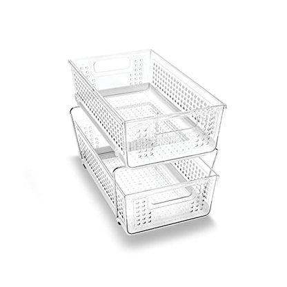 madesmart Premium Two Tier Organizer, Clear | pull out bins, adjustable dividers, tiered access, cleaning supplies, under sink use, pantry bottles, woman owned - color: Clear, size: 1-Pack