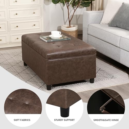 Rectangular Lift Top Storage Ottoman Bench, Faux Leather Storage Bench for Living Room Entryway Bedroom,Espresso - color: Espresso