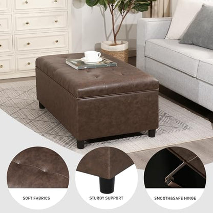 Rectangular Lift Top Storage Ottoman Bench, Faux Leather Storage Bench for Living Room Entryway Bedroom,Espresso - color: Espresso