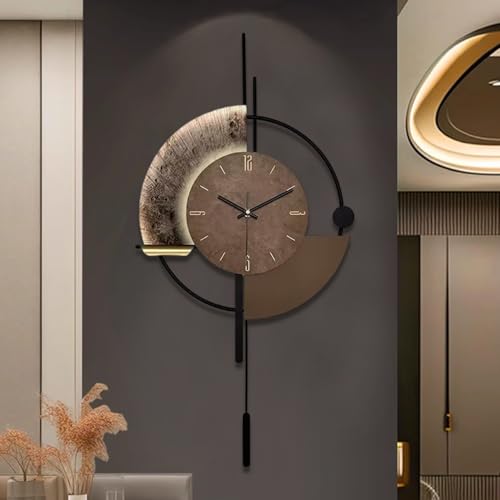 SIN&MI Wall Clock,Decorative Wall Clocks with Pendulum,Silent Quality Quartz Clock Battery Operated,Large Clock for Living Room,Kitchen,Home,Bathroom,Bedroom Wall Decor,18.9 * 34.2inch - color: 2516-brown-dark