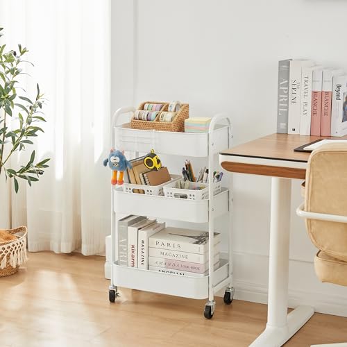MAX Houser 3-Tier Rolling Utility Cart with Caster Wheels,Easy Assembly, for Kitchen, Bathroom (White) (Pack of 3) - color: White, size: 3-Tier Standard Cart (Pack of 3)