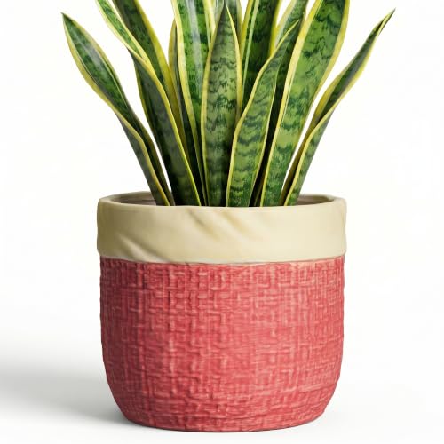 Ceramic Pots for Plants, 8 Inch Planter, Round Plant Pot, Red | Decorative Flower Pots with Drainage Hole, Boho Planter for Indoor Plants, Living Room Decor, Plant Gifts for Women - color: Red, size: 8 Inch