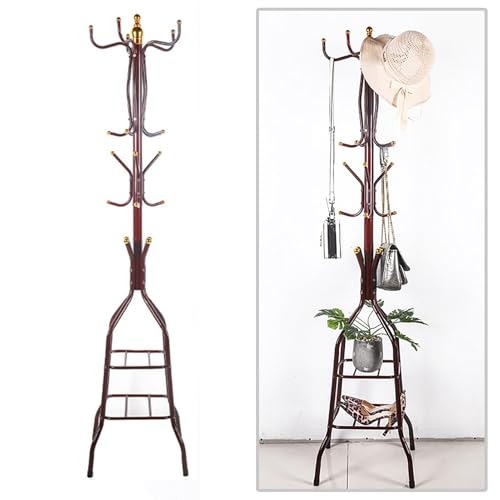 Coat Rack Freestanding, Simple Installation Entryway Organizer Coat Tree with Umbrella Holder, Purse Rack Hat Rack Stand for Living Room Bedroom Office Wine Red