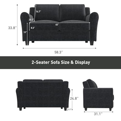 Bonzy Home 2 Piece Sofa Set, 2-Seater and 3-Seater Sofa Couch, Modern Comfy Sofa with Thicked Cushion for Living Room Apartment Office, Black - color: Black, size: 80.7" + 58"(3 + 2 Seat)