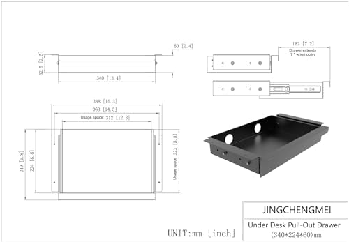 Under Desk Mounted Sliding Pull-out Drawer, W 15.3" x D 8.8" | Storage Organizer for Sit Stand Workstation, Metal, Black (Medium) - size: 1TierMedium