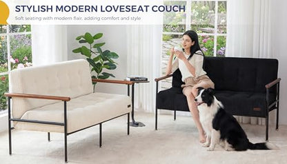 MAXYOYO Loveseat Sofa Chair, Love Seat, Sturdy Metal Frame, Wood Armrests | Button-Tufted Upholstery, Cozy Two-Person Seating for Modern Small Couches in Living Rooms, Bedrooms or Offices, Black - color: Black