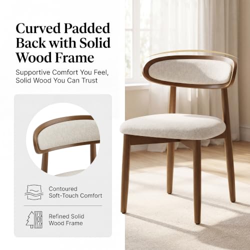 Wooden Dining Chairs Set of 2, Modern Fabric Upholstered Dining Room Chair, Kitchen Side Chairs, Farmhouse Dinner Chair with Curved Back for Kitchen, Beige - color: Beige, size: Set of 2