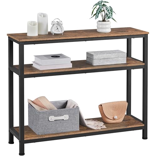 Yaheetech Narrow Console Table with 3 Tier Shelves, Rustic Brown, 39.5" | Sofa Table, Small Entryway Table with Storage Shelves, Behind Couch Table for Living Room, Easy Assembly, Industrial - color: Rustic Brown
