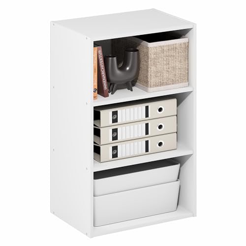 Furinno Basic Book Shelf, 3-Tier Bookshelf, Storage Organizer Bookcase with Open Shelf, 11 x 17 x 26, for Living Room, Bedroom, Home Office, White - color: White, size: 3-Tier, 11 x 17 x 26