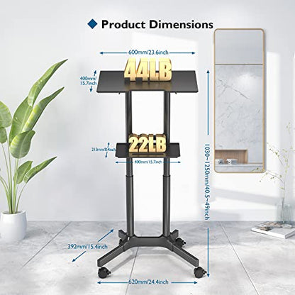 BONTEC Lecterns & Podiums Portable Mobile Standing Laptop Desk, Sit Stand | Height Adjustable, Home Office Classroom Pulpit Stand Up Desk Workstation, Rolling Table Laptop Cart with Storage Tray - color: Black