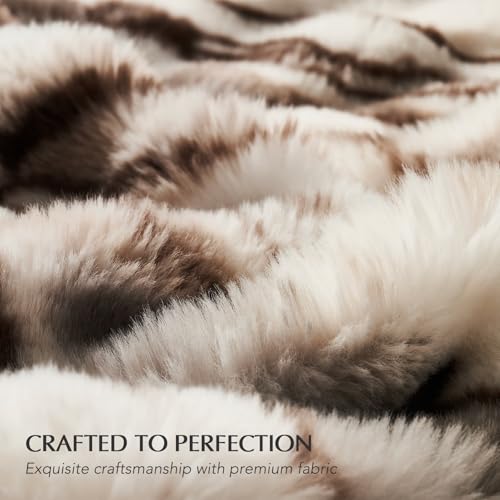 Faux Rabbit Fur Bubble Throw Blanket, 50"x60", Beige & Gray | Ultra Soft, Luxury Faux Rabbit Fur Throw, Thick Warm Bubble Blanket, Cozy Fluffy Reversible, for Bed, Couch, Chair, Sofa - color: Marble Beige & Grey Chocolate, size: 50"x60"