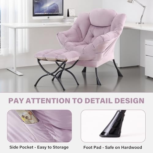 Lazy Chair with Ottoman, Comfy Reading Accent Chair, Light Purple | Foldable Footrest, Padded Seat and Backrest, Side Pocket for Lounging in Living Rooms, Bedrooms, Dorms and Small Spaces - color: Light Purple