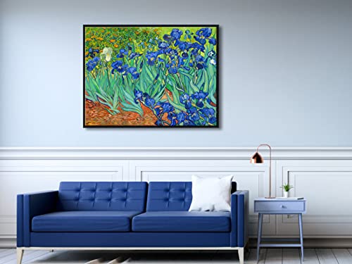 Wieco Art Framed Wall Art Irises by Van Gogh Famous Flowers Oil Paintings Reproduction Large Canvas Prints Modern Canvas Prints Artwork Pictures on Canvas for Wall Decor Black Frame - size: 32"L x 24"W