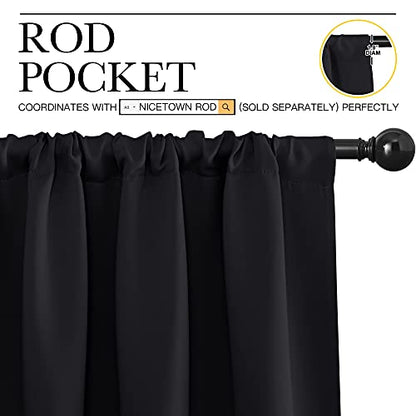 NICETOWN Living Room Blackout Shades - All Season Rod Pocket Thermal Insulated Solid Blackout Curtains/Drapes for Living Room (Set of 2, 42 inches by 72 Inch, Black) - color: Black, size: 42"W x 72"L (Pack of 2)