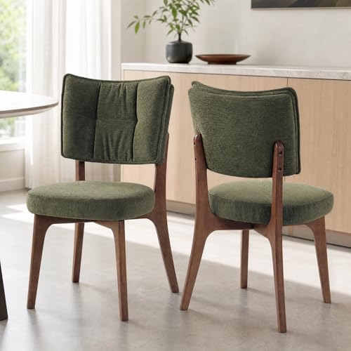 YOUNIKE Wood Frame Green Dining Chair, Chenille Fabric, Single Pack | Modern Ergonomic Upholstered Kitchen & Dining Room Chairs, Double-Layer Backrest, Comfy Soft Cushion, Easy to Assembly - color: Green
