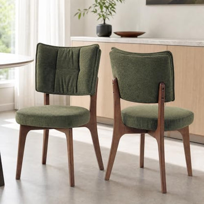 YOUNIKE Wood Frame Green Dining Chair, Chenille Fabric, Single Pack | Modern Ergonomic Upholstered Kitchen & Dining Room Chairs, Double-Layer Backrest, Comfy Soft Cushion, Easy to Assembly - color: Green