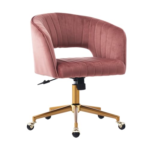 Vanity Chair with Back 360 Swivel Armchair and Gold Base, Criss Cross Chair with Wheels for Vanity Home Office, Living Room, Bedroom and Study (Pink) - color: Pink
