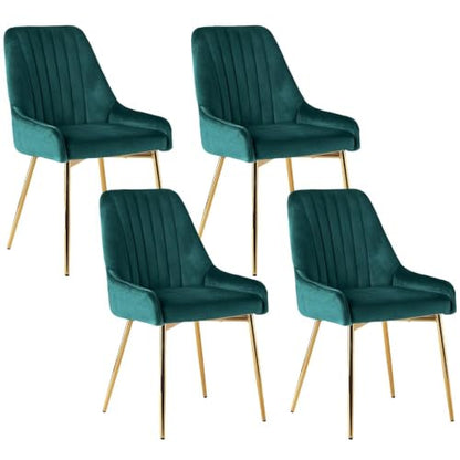 Green Velvet Dining Chairs Set of 4, Modern Kitchen and Vanity Chairs | Modern upholstered vanity chairs with gold metal legs, stain-resistant hand-quilted fabric, high-density foam cushion seat - color: Green, size: Set of 4