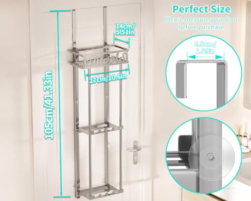 HapiRm Towel Rack Bathroom Storage - 3 Tier Over The Door & Wall Mounted Rolled Towel Racks Holder Organizer with Metal Shelf and 6 Hooks for Small Bathroom, Camper, Rv - Sliver - color: Silver
