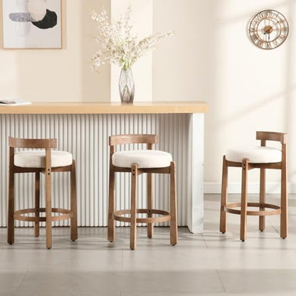 HEAH-YO Bar Stools Set of 2, 26" Linen Fabric Upholstered Counter Height Bar Stools, Modern Barstools Counter Stools with Wood Legs for Kitchen Island Dining Room Bar, Beige - color: 26.5" Beige Linen, size: Counter Height - Set of 2