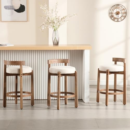 HEAH-YO Bar Stools Set of 3, 26" Linen Fabric Upholstered Counter Height Bar Stools, Modern Barstools Counter Stools with Wood Legs for Kitchen Island Dining Room Bar, Beige - color: 26.5" Beige Linen, size: Counter Height - Set of 3
