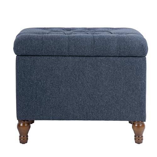 Spatial Order 24" Button Tufted Storage Ottoman - Blue Woven Fabric - color: Blue Woven Fabric