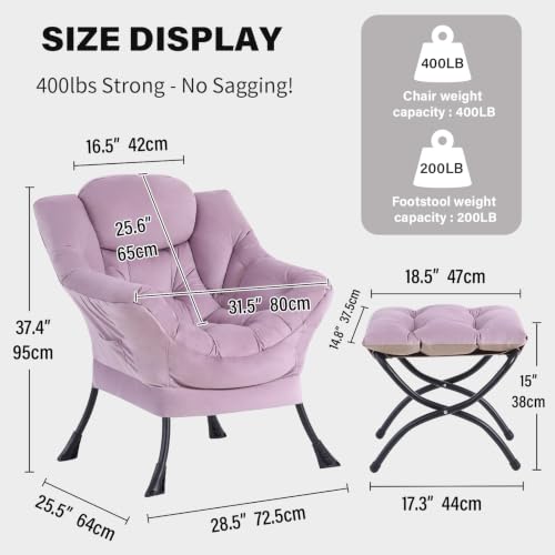 Lazy Chair with Ottoman, Comfy Reading Accent Chair, Light Purple | Foldable Footrest, Padded Seat and Backrest, Side Pocket for Lounging in Living Rooms, Bedrooms, Dorms and Small Spaces - color: Light Purple