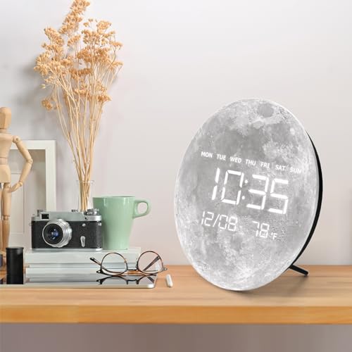 Digital Wall Clock, LED Moon/Earth Design, Temperature Display, 7.87 x 7.87 inches (Moon, 12.59 INCH) - color: Moon, size: 12.59 INCH