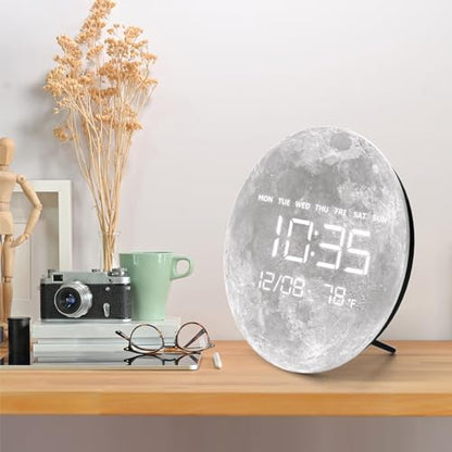Digital Wall Clock, LED Moon/Earth Design, Temperature Display, 7.87 x 7.87 inches (Moon, 12.59 INCH) - color: Moon, size: 12.59 INCH