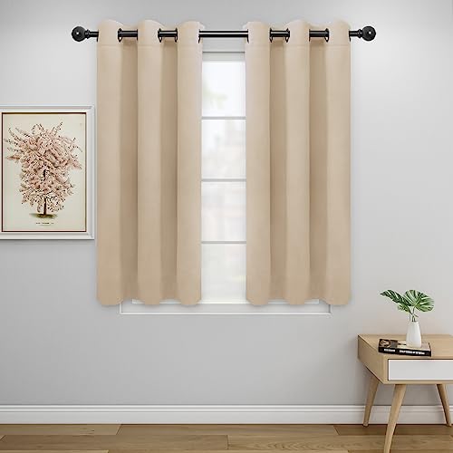 Easy-Going Thermal Grommet Blackout Curtains, 2 Panels 34x45 in, Beige | Washable Grommet Top Window Drapes for Bedroom and Living Room, Noise Reduction, Room Darkening - color: Beige, size: 34"W x 45"L (Pack of 2)