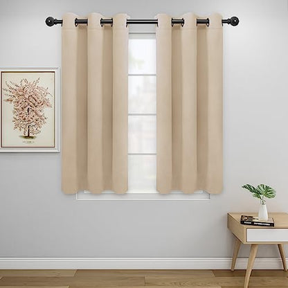 Easy-Going Thermal Grommet Blackout Curtains, 2 Panels 34x45 in, Beige | Washable Grommet Top Window Drapes for Bedroom and Living Room, Noise Reduction, Room Darkening - color: Beige, size: 34"W x 45"L (Pack of 2)