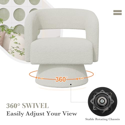 Swivel Barrel Accent Chair,Oversized Teddy Upholstered Round Swivel Chair,Modern Luxury 360 Degree Living Room Vanity Chair for Bedroom Office,White - color: White-teddy Fabric, size: Set of 1