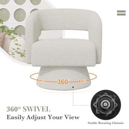 Swivel Barrel Accent Chair,Oversized Teddy Upholstered Round Swivel Chair,Modern Luxury 360 Degree Living Room Vanity Chair for Bedroom Office,White - color: White-teddy Fabric, size: Set of 1