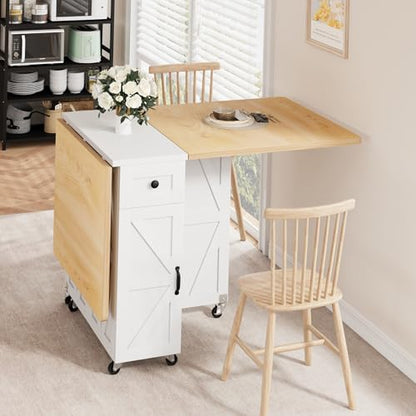 Jocoevol Folding Dining Table, Dining Table Set for 4, Foldable Kitchen Table Farmhouse Dinner Table, Space Saving Drop Leaf Tables for Small Spaces, Extendable Dining Room Table (Pear Wood White)