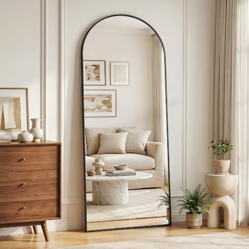 Full Length Mirror, 56"x14" Arched Floor Mirror Freestanding, Floor Standing Full Body Mirror with Stand for Bedroom, Hanging Mounted for Living Room Cloakroom, Black - color: Black, size: 56"L x 14"W