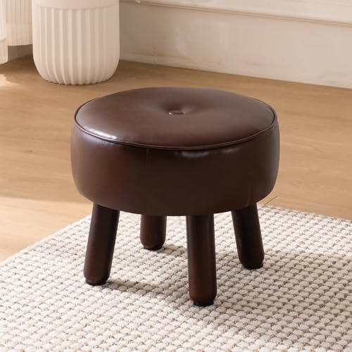 Small 13" Foot Stool Ottoman, Round Pouf Foot Rest, Faux Leather Footstool | Small Foot Stool with Rubber Legs Under Desk, Footrest for Couch, Living Room Bedroom Office, 13''L x 13''W x 10.2''H, Coffee - color: Coffee