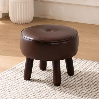 Small 13" Foot Stool Ottoman, Round Pouf Foot Rest, Faux Leather Footstool | Small Foot Stool with Rubber Legs Under Desk, Footrest for Couch, Living Room Bedroom Office, 13''L x 13''W x 10.2''H, Coffee - color: Coffee