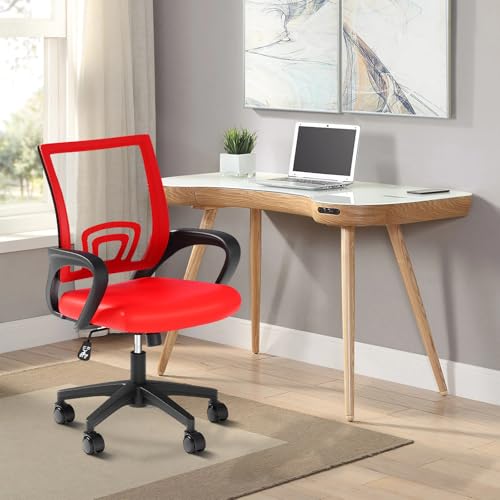 Office Chair, Ergonomic Mid-Back Mesh Desk Chair with Lumbar Support, Adjustable Height Computer Chair with Rolling Wheels Design,Comfy Armrest for Work, Study, Gaming, Red - color: Red