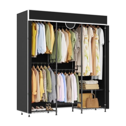 Heavy Duty Clothes Rack with Cover Portable Wardrobe with Storage Shelves | Adjustable Closet System 1100 lb Capacity 70.87 x 15.75 x 76.46 in for Bedrooms Walk In Closets and Laundry Rooms - color: 70.87" (Black)