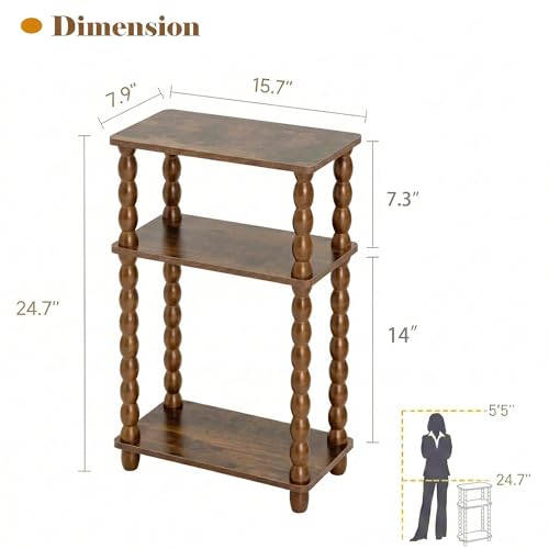 dreampossible Narrow Side Table 3-Tier, Skinny End Table with Solid Wood Legs for Small Spaces, Slim Console Table Nightstand for Living Room Bedroom Sofa Gap, Thin Bedside Table with Storage Shelf - size: Rectangle(7.9''x15.7''x24.7'')