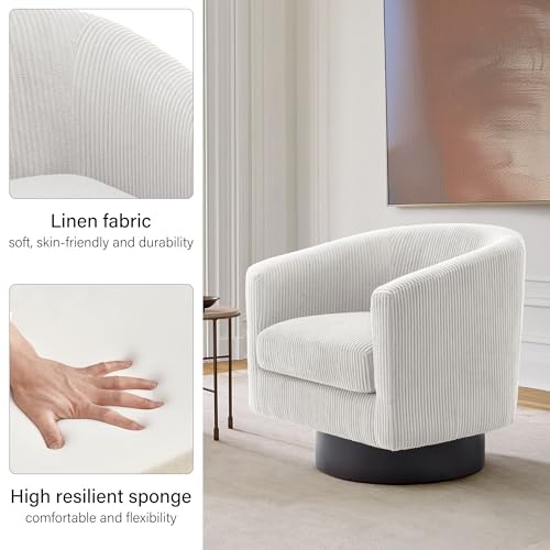 Swivel Barrel Accent Chair, Comfy Reading Armchair, Cream White, Set of 2 | Club Chairs for Adults, Low-Back Design, Modern Round Style, Solid Wood Frame & Metal Swivel Base, For Living Room & Bedroom - color: Cream White