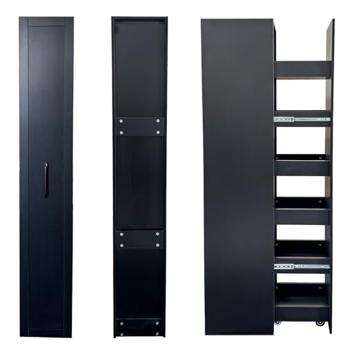 6-Tier Narrow Storage Cabinet with Wheels, 71 Inch Tall, Black | 11.81 Inch Deep Slim Rolling Pull-Out Organizer with Side Panels for Small Spaces, Kitchen, Bathroom and Laundry Room - color: F-black