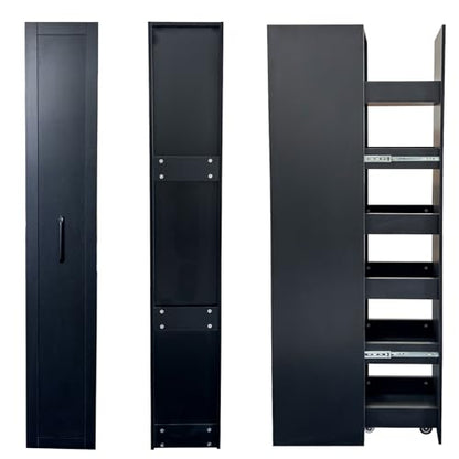 6-Tier Narrow Storage Cabinet with Wheels, 71 Inch Tall, Black | 11.81 Inch Deep Slim Rolling Pull-Out Organizer with Side Panels for Small Spaces, Kitchen, Bathroom and Laundry Room - color: F-black