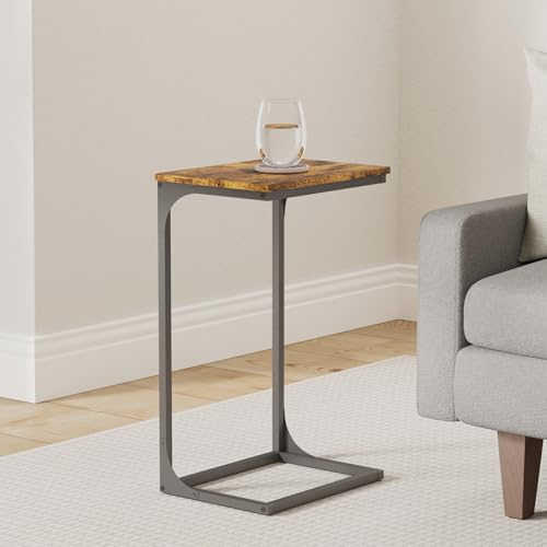 VASAGLE C-Shaped End Table, Side Table for Sofa, Couch Table with Metal Frame, Small TV Tray Table for Living Room, Bedroom, Rustic Brown and Black ULET353B01 - color: Rustic Brown + Black