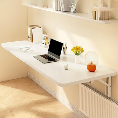 Fold Down Wall Mounted Desk for Office, Home, Kitchen - Floating Desk, Fold Down Table, Folding Wall Shelf - Space Saving Solution - color: White, size: 9.4x15.7in/24x40cm