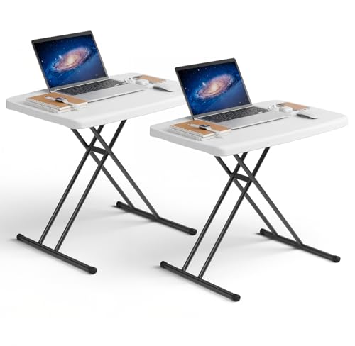 Folding Table 30 Inch -2Pack, Small Desk Adjustable Height TV Tray for Laptop, Couch, Camping - Heavy Duty Utility Foldable Table for Small Spaces, No Assembly Required, White Granite - color: White, size: 30in-2Pack